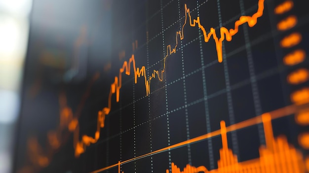 Foto gráfico naranja del mercado bursátil que muestra el aumento y la caída de los precios de las acciones a lo largo del tiempo