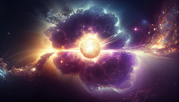 Un gráfico de una nebulosa con una gran bola de luz y una nube de estrellas.