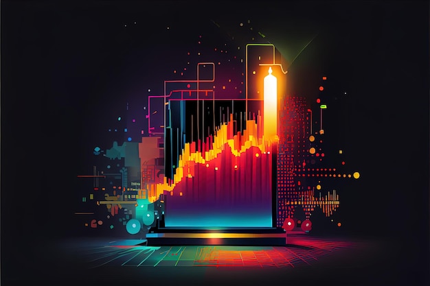 Gráfico de negociación de inversión bursátil en colores neón IA generativa