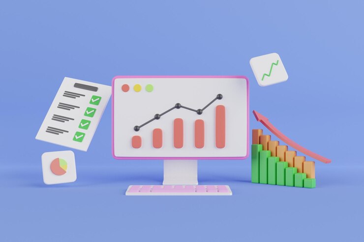 Foto gráfico de negocios 3d con flecha. concepto de éxito empresarial. análisis de datos comerciales de ilustración 3d.