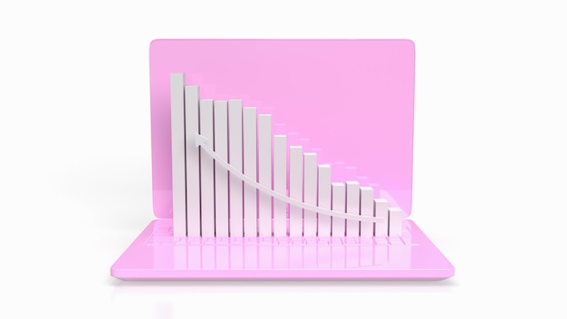 El gráfico de negocios blanco en la representación 3d del cuaderno rosa