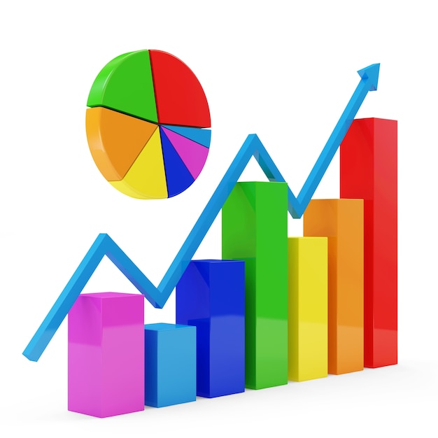 Gráfico de negocios colorido con gráfico circular aislado