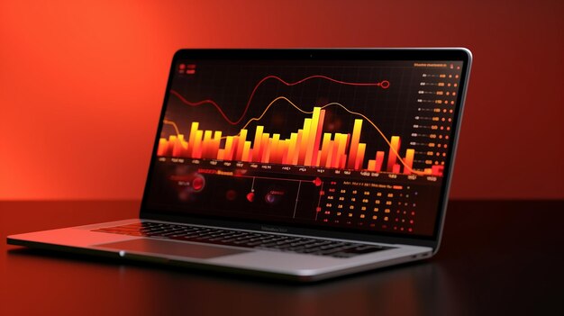Gráfico de negocios de concepto de estrategia de marketing mínimo 3d en computadora portátil hecho por IA generativa
