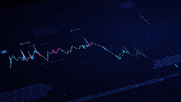 Gráfico de negocios financieros con diagramas y números de acciones que muestran ganancias y pérdidas