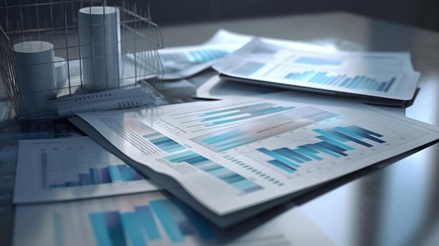Gráfico de negocios y gráfico en el concepto de negocio de mesa ai generativo
