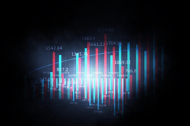 Gráfico de negocios y monitor de comercio. Técnica mixta