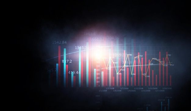 Gráfico de negocios y monitor de comercio. Técnica mixta