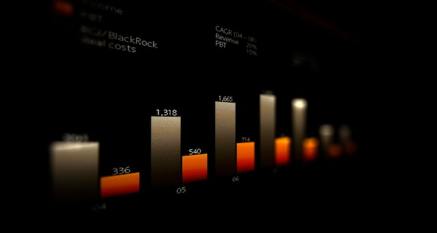 Gráfico de negocios y monitor de comercio. Técnica mixta