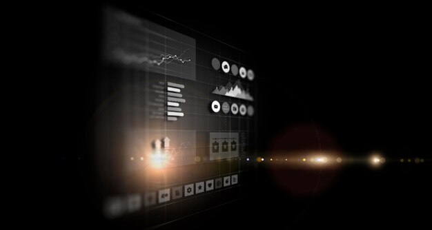 Gráfico de negocios y monitor de comercio. Técnica mixta