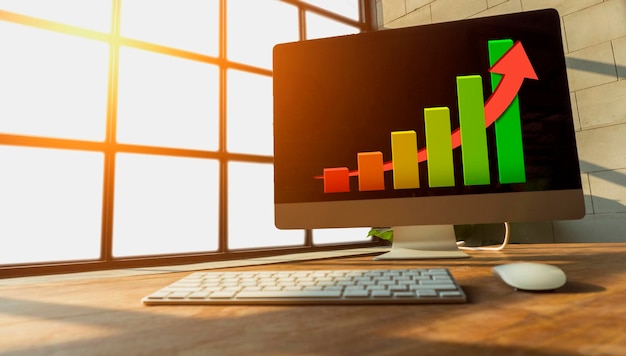 Gráfico de negocios en la pantalla de la computadora de la oficina