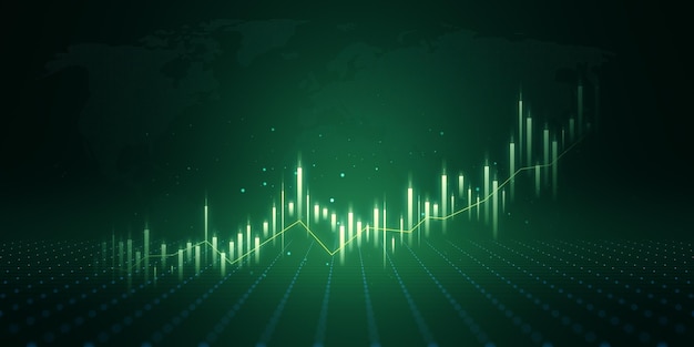 Gráfico de negocios verde en crecimiento sobre fondo borroso Desarrollo de estrategia empresarial crecimiento financiero y plan de éxito Representación 3D