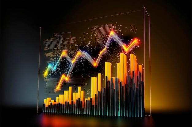 Gráfico de neón Gráfico de gráfico de palo de vela Gráfico de inversión del mercado de valores mundial Comercio de acciones Ai generativo