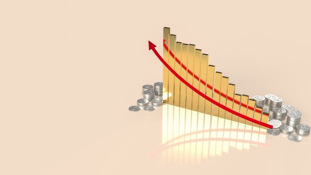 El gráfico de oro y las monedas de dinero para la representación 3d del concepto de negocios o finanzas