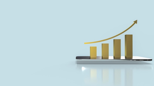 El gráfico de oro en la tableta para la representación 3d del concepto de negocio