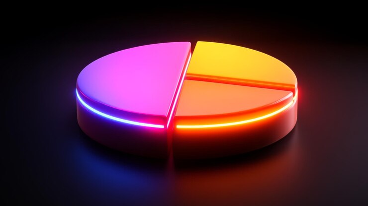 Foto gráfico de pastel 3d brillante con rebanadas de colores
