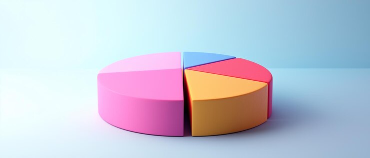 Foto gráfico de pastel 3d colorido en fondo azul