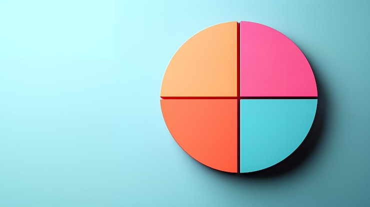 Foto un gráfico de pastel colorido dividido en cuatro secciones sobre un fondo azul