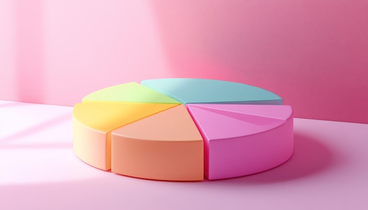 Foto gráfico de pastel colorido en fondo rosado con luz suave