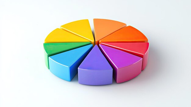 Un gráfico de pastel colorido con segmentos etiquetados en un fondo blanco limpio perfecto para presentaciones