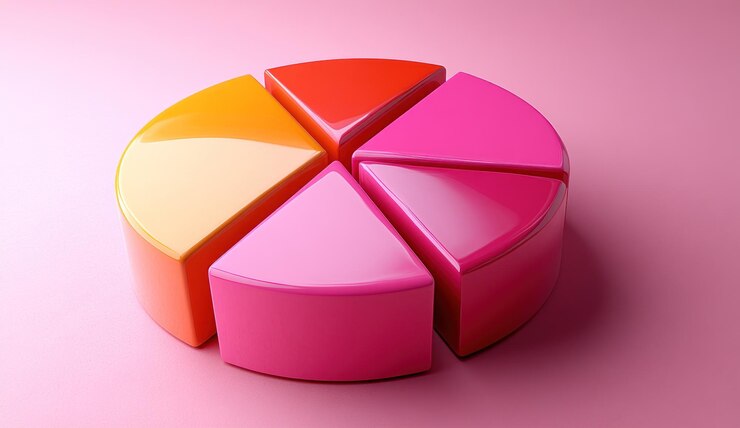 Un gráfico de pastel colorido sobre un fondo rosado