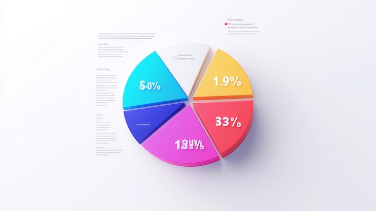 Foto gráfico de pastel colorido con visualización de datos en porcentaje