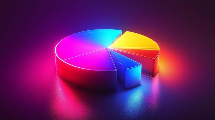 Foto un gráfico de pastel con rebanadas más grandes que brillan representando un aumento en los ingresos mostrados en colores vibrantes