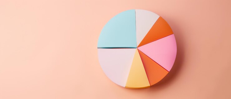 Foto un gráfico de pastel segmentado colorido con rebanadas pastel vibrantes establecidas contra un fondo de melocotón que representa la visualización de datos de una manera lúdica