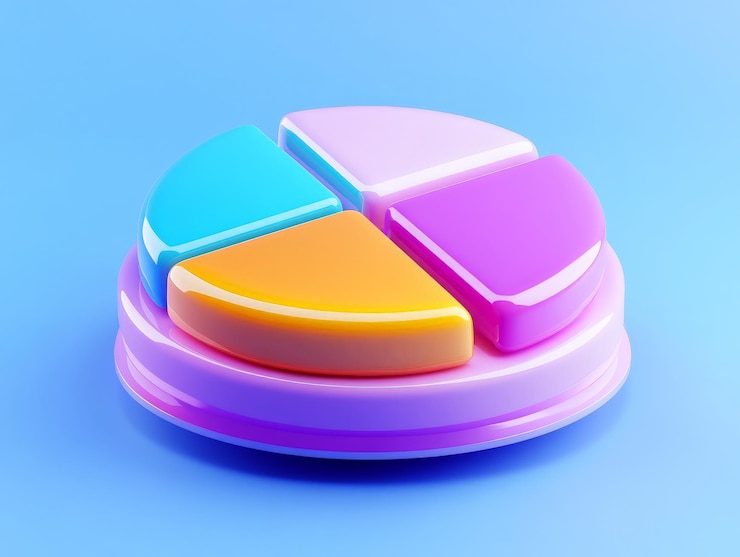 Foto un gráfico de pasteles colorido sobre un fondo azul