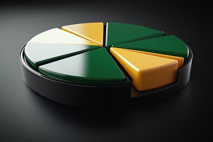 Foto gráfico de pie muestra la cuota de mercado análisis de datos estadísticas gráfico empresarial con informe financiero