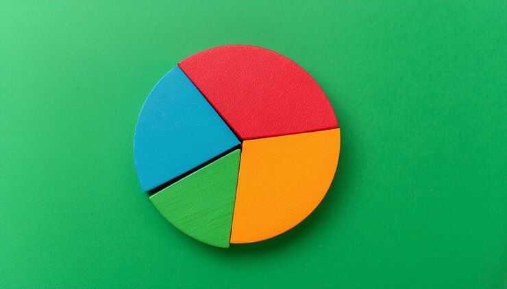 Foto gráfico de pie de vista superior con 5 segmentos perfecto para la representación visual de datos y el uso de infografías