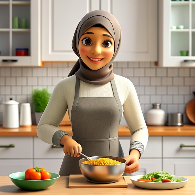 gráfico promocional de ramadán Mujer musulmana joven preparándose para el iftar