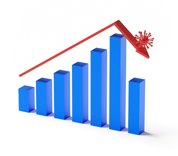 Gráfico en quiebra y flecha con recesión con coronavirus