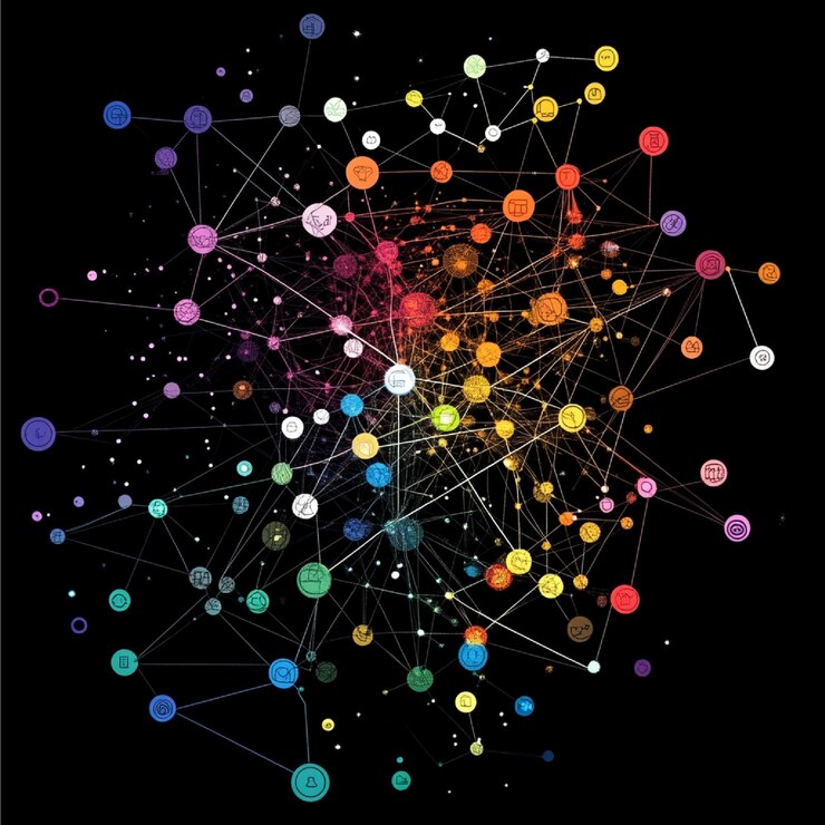 Foto un gráfico de red que visualiza las conexiones entre diferentes entidades en una red social