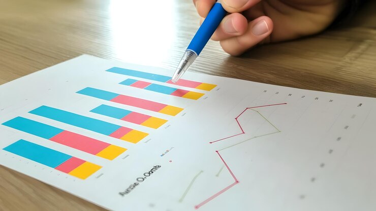 Foto gráfico de rendimiento de las ventas que ilustra el desarrollo del negocio y el crecimiento de los ingresos