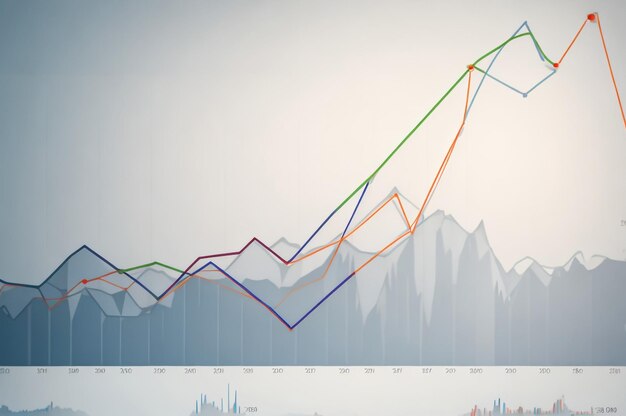 Gráfico sobre el mercado Datos de existencias Información sobre la inversión sobre fondo azul La situación en el extranjero