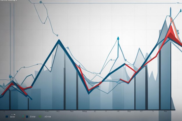 Gráfico sobre el mercado Datos de existencias Información sobre la inversión sobre fondo azul La situación en el extranjero