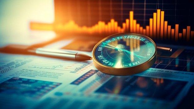 gráfico y tabla del mercado de valores con fondo informático de exposición múltiple