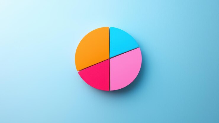 Foto gráfico de tarta de segmentación de colores para el análisis de clientes en un fondo azul vibrante
