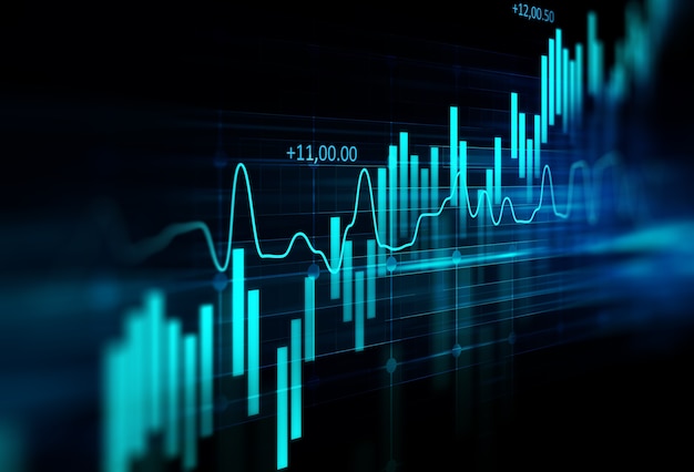 Foto gráfico técnico financiero sobre fondo abstracto de tecnología