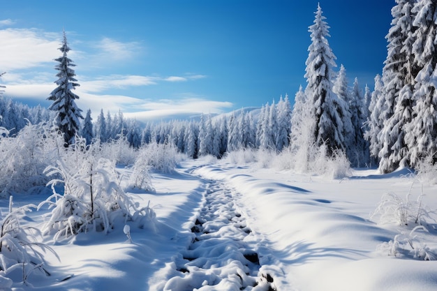 Gráfico temático com cenas inspiradas na natureza Construa uma serena floresta coberta de neve