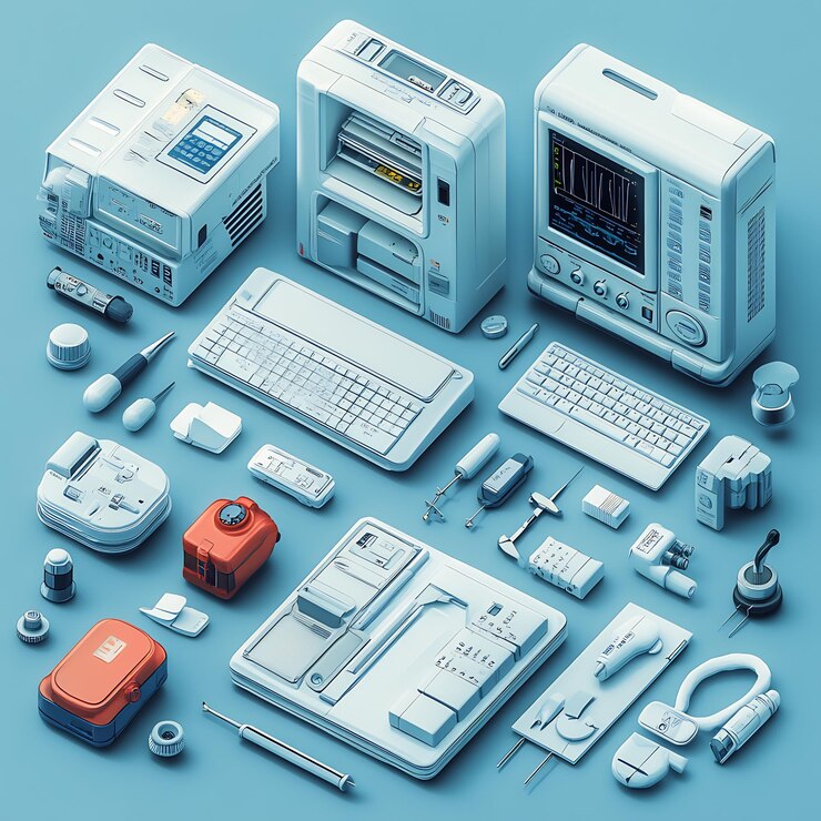 Foto gráfico vectorial que muestra la calibración de mantenimiento del equipo médico
