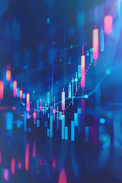 Gráfico de vela moderno en un fondo azul que representa una tendencia alcista en el mercado de valores vectores nítidos y claros que indican el avance económico