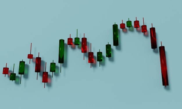 Gráfico de velas de cristal del mercado de valores de la representación d conceptual del mercado bajista