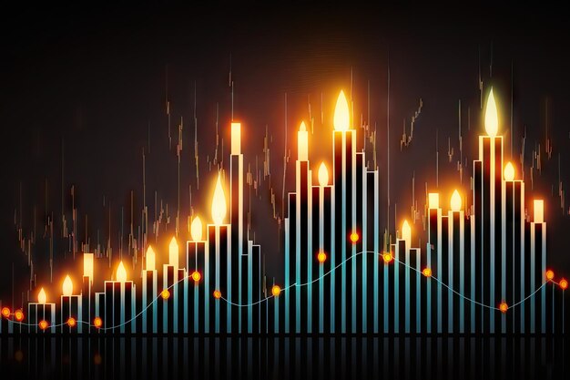 Gráfico de velas de inversión con tendencia alcista y bajista en el comercio en bolsa