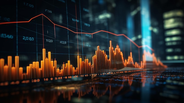 Gráfico de velas en el mercado de valores financiero en el fondo de números digitales Forex comercio gráfico desi