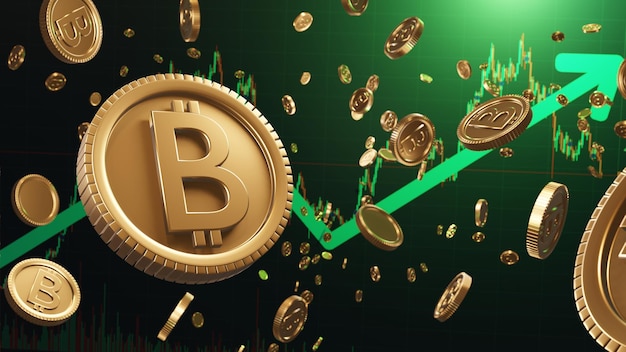 Gráfico verde de crecimiento de criptomonedas de Bitcoin con éxito