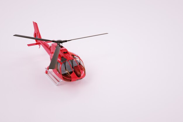 Gráficos 3d, modelo de um helicóptero vermelho. helicóptero vermelho sobre um fundo branco. gráficos de computador