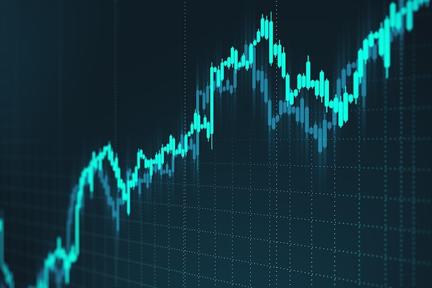 Gráficos de acciones que brillan intensamente en la pantalla virtual