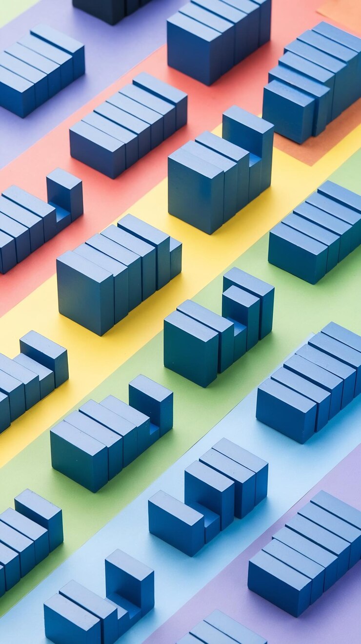 Foto gráficos de barras azules contra un fondo de color