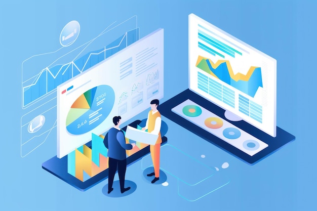 Gráficos com análise de dados e ilustração de otimização de SEO Empresário analisando gráficos para sucesso e crescimento Ai generative